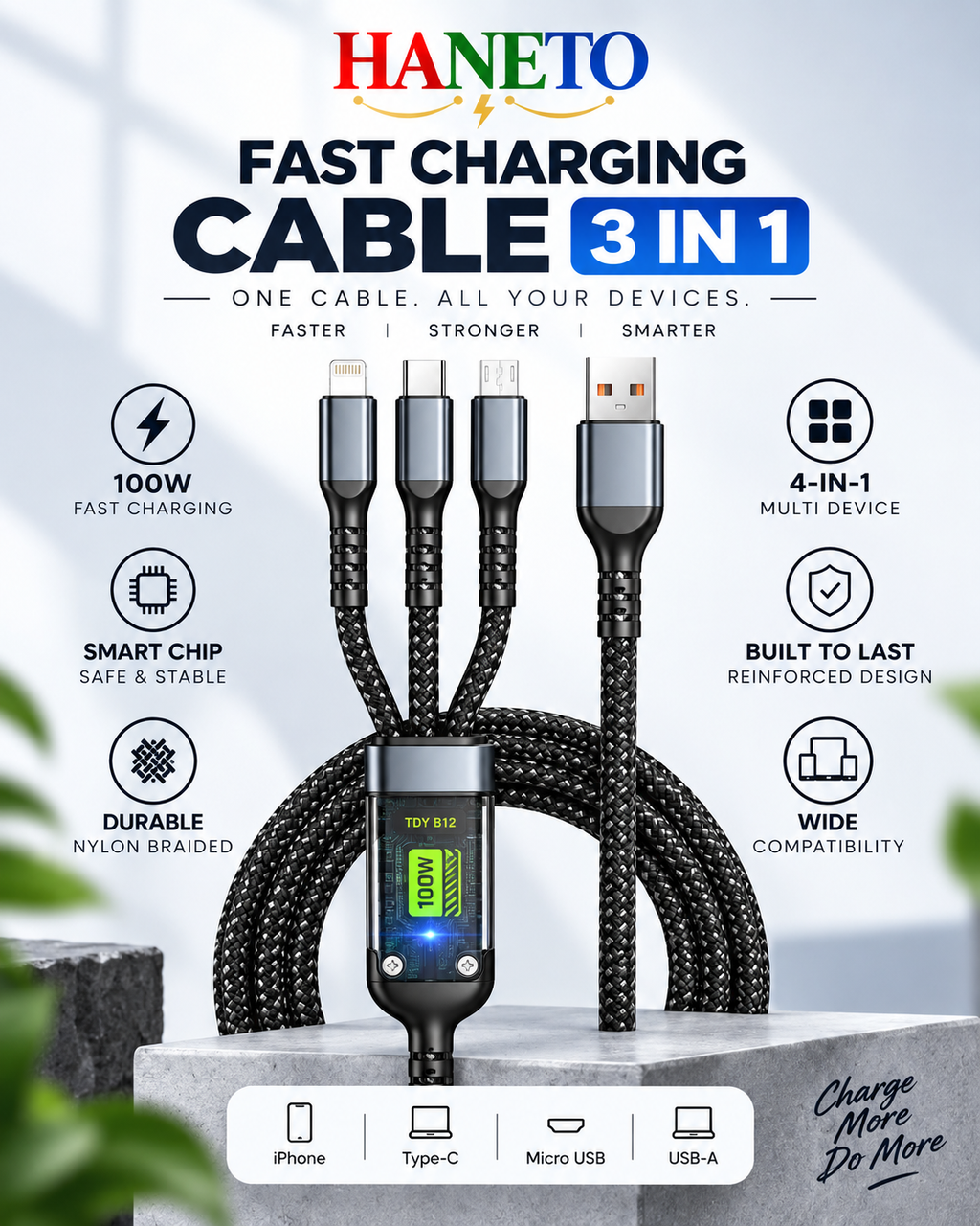 3-in-1 Fast Charging Cable – 100W